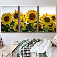3 Piece Framed Canvas Wall Art Yellow Cluster Flowers and Colorful Bouquet Canvas Prints Home Artwork Decoration for Living Room,Bedroom - 16
