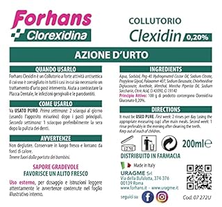 Forhans Liquido Antisettico Clorhexidina Clexidin 0.20% Collutorio dal gusto gradevole, 200 ml
