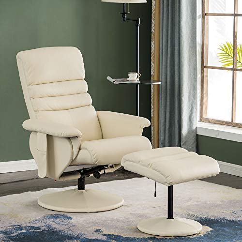 Mcombo Recliner With Ottoman, Reclining Chair With Massage, 360 Swivel Living Room Chair Faux Leather, 7902 (Creme White) #TOP1
