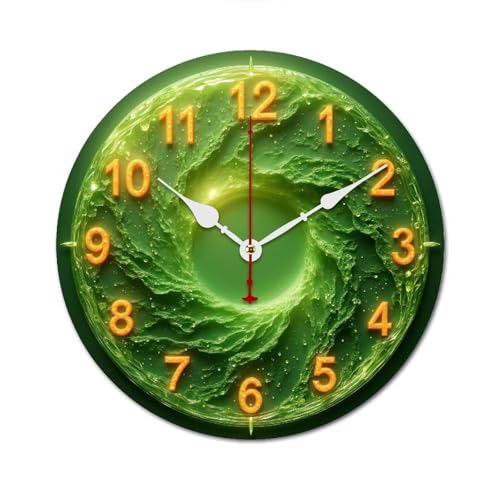 緑の渦巻き時計 オレンジ数字 掛け時計 北欧 壁掛 木製 10in/12in 軽量 部屋飾り 人気 ギフト静音 非電波 読みやすい リビングルーム 寝室 オフィス 30*30cm
