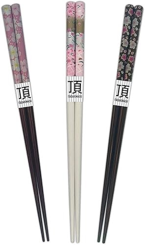 Sakura Cherry Blossom Varieties Palillos de bambú reutilizables, paquete de tres pares diferentes