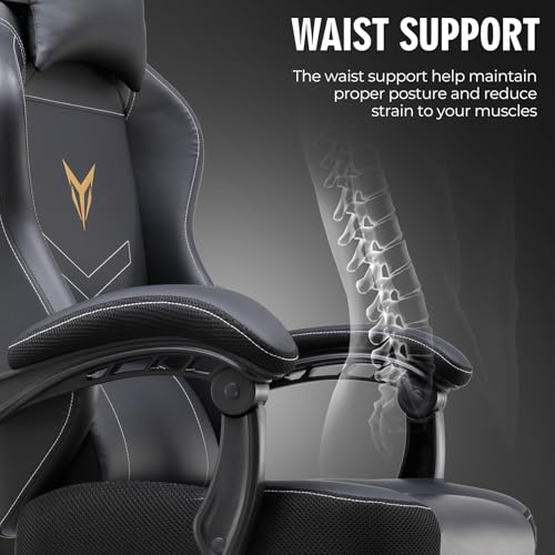 Image of GTPLAYER Gaming Chair, Office Chair High Back Computer Chair with Foot Rest for Adults, Leather Desk Chair Executive Ergonomic Height Adjustable with Headrest and Lumbar Support, 300lbs Dark Black