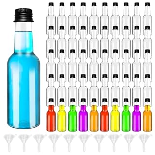50 Pack 2 oz Mini Liquor Bottles with Black Cap,Airtight Plastic Spirit Bottle with 10 Funnels,Plastic Alcohol Shot Bottles for Weddings,Party Supplies
