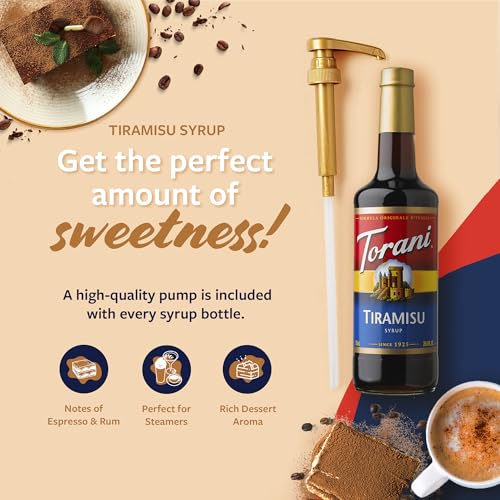 Image of Torani Coffee Syrup, Tiramisu Flavoring for Drinks, Glass Bottle with Pump Included, 25.4 Fl Oz