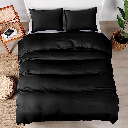 Rosecret 100% Bamboo Duvet Cover Set King Size,Black Bamboo Bedding Set Luxuriously Soft And Cooling,1 Duvet Cover 2 Pillowcases With Corner Ties,Button Closure #TOP2