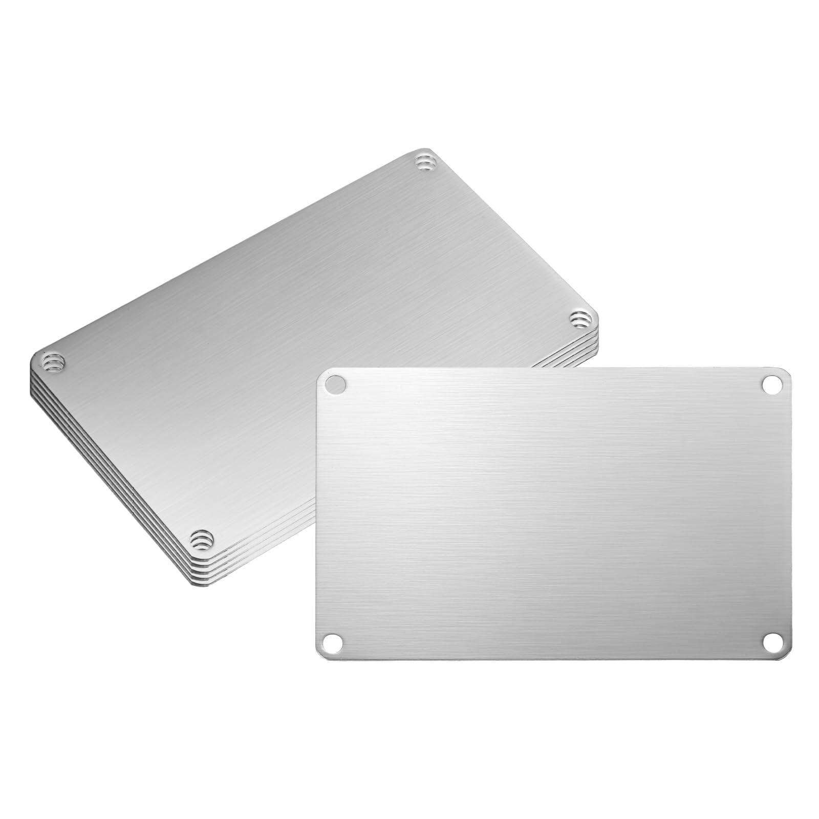 PATIKIL 6Pcs Blank Name Plates, 4.7 x 2.8" Rectangle 304 Stainless Steel Brushed Engraved Plate Custom Laser Engraving Blank with Holes for Personalized Nameplate Home Office DIY, Silver
