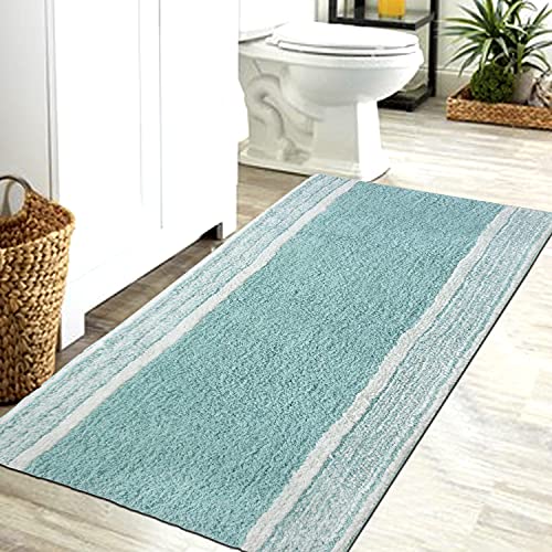 Chardin Home Aqua & White Bath Mat | Bathroom Runner Rug Plush & Soft Bath Rugs 24''X60''| Soft And Plush Cotton, Machine Washable #TOP17