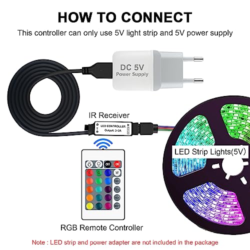 VIPMOON 24-Key IR Wireless Remote LED Controller with 4 Pin USB IR Receiver, DC 5V 6A LED Strip Light Controller - Image 3