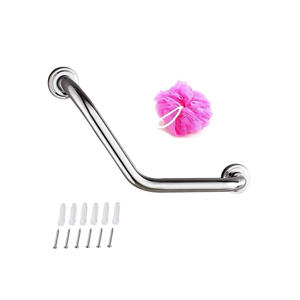 Shower Angled Grab Bar 17.3-inch Bathroom Safety Handle, Bathtub Arm Safe-Grip Bar Wall-Mounted 304 Stainless Steel Anti-Slip Bars