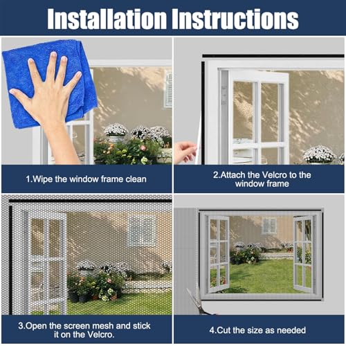 5 Stück Fliegennetz Fenster, 130x150cm Selbstklebend Insektenschutz Fenster mit 5 Rollen Selbstklebend Moskitonetz Fenster, Fliegengitter Fenster Ohne Bohren, für Schützen die Familie vor Insekte