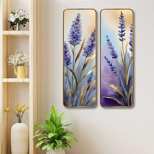 Image of Livin'luxe Lavender Floral Set of 2 Vertical MDF Wall Panels | Premium Sparkle Lamination Finish | Elegant Purple Flower Art Wall Decor for Living Room & Bedroom (12 x 18 Inch) AS-05