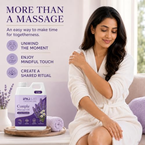 Image of Couples Massage Oil - Lavender & Chamomile Relaxing Body Massage Oil with Almond & Jojoba for Date Nights & Stress Relief - 1 Ltr