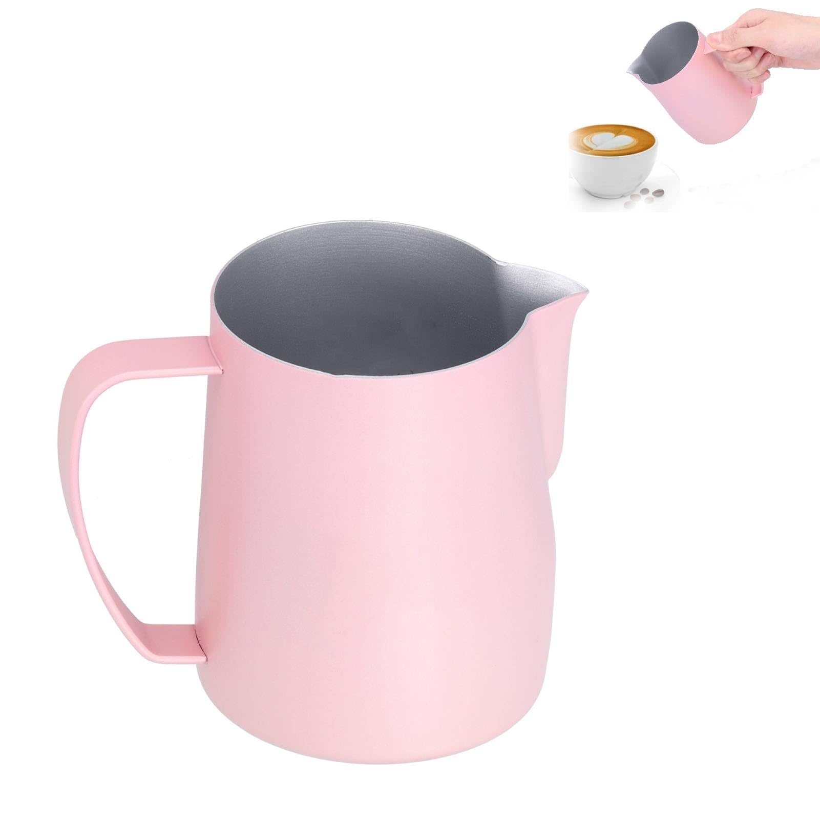 21oz Milk Frothing Pitcher, Stainless Steel Coffee Milk Frothing Cup Pink Espresso Steaming Pitcher Latte Art Creamer Cup for Espresso Machines