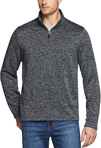 TSLA Men's Quarter Zip Thermal Fleece Lined Sweater, Winter Lightweight Soft Pullover Collar Sweatshirt, Fleece 1/4 Zip Sweater Heather Black, Large -  Tesla Gears