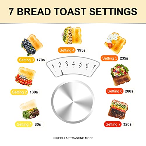 WHALL® Toaster Stainless Steel, 6 Bread Shade Settings, Bagel/Defrost/Cancel Function, 1.5in Wide Slot, High Lift Lever, Removable Crumb Tray, for Various Bread Types - Image 4