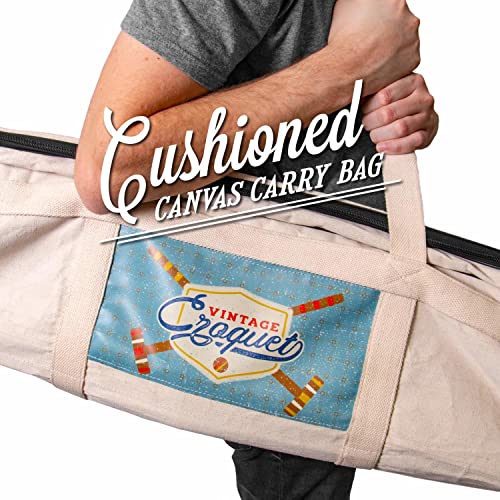 Crown Sporting Goods Vintage Croquet - Classic Outdoor Game, 4 Players - Wooden Balls, Mallets, Steel Wickets, Stake, & Heavy Duty Canvas Bag - Nostalgic Toys & Family Fun #TOP5