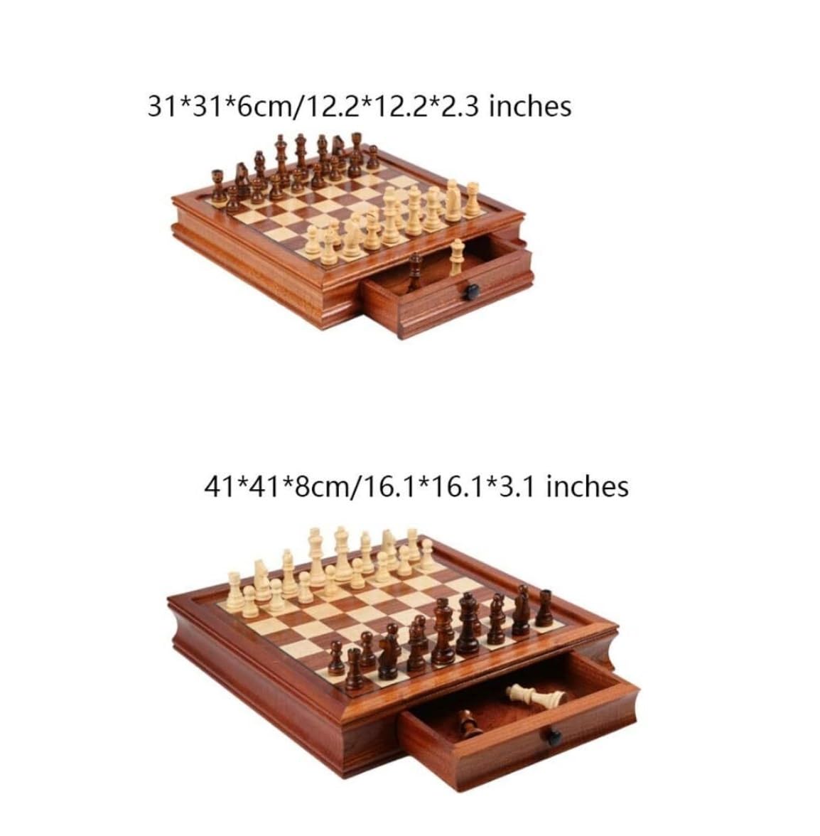 Zestaw Szachowy Szachy Z Litego Drewna Podwójną Szufladą Magnetyczne Ręcznie Robione Elementy Szachownica Wielofunkcyjna Dla Dorosłych Gra(41 * 41cm)