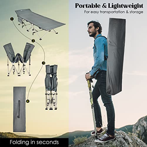 Goplus Folding Camping Cot, 882Lbs (Max Load) 28.5” Extra Wide Sleeping Cot For Adults With Carry Bag, Slanted Head, Side Pocket, Heavy Duty Portable Camping Bed For Kids, Beach, Office Snap (Gray) #TOP3