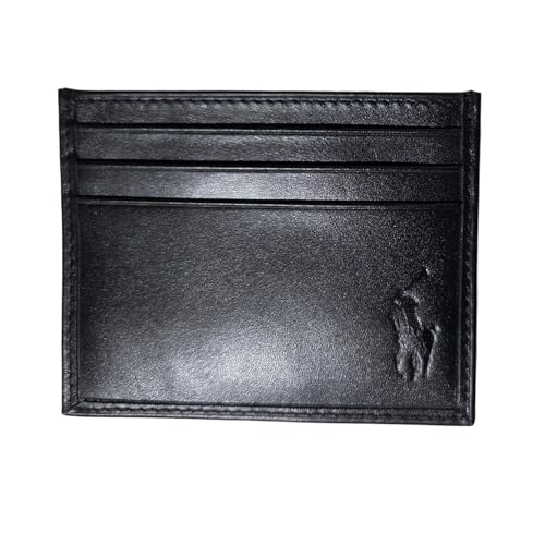 Ralph Lauren Carteira fina de couro preto com porta-cartões para homens e mulheres – Capa minimalista com bolso frontal, bloqueio RFID, organizador fino para cartões de crédito