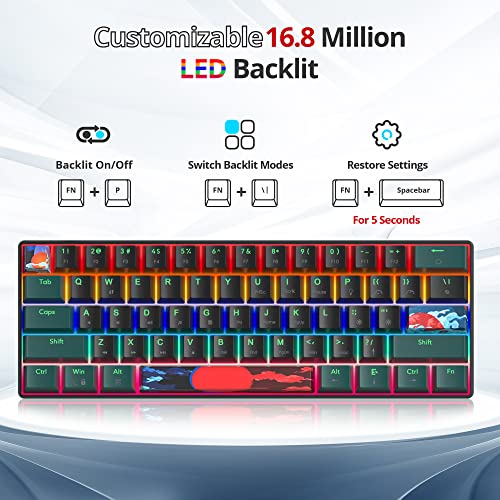 Image of 60 Percent Gaming Keyboard Mechanical with Linear Red Switch, 60% Wired Ultra-Compact Mini Keyboard Rainbow with PBT Keycaps for Ps4 /Ps5 /Xbox(61 Green)