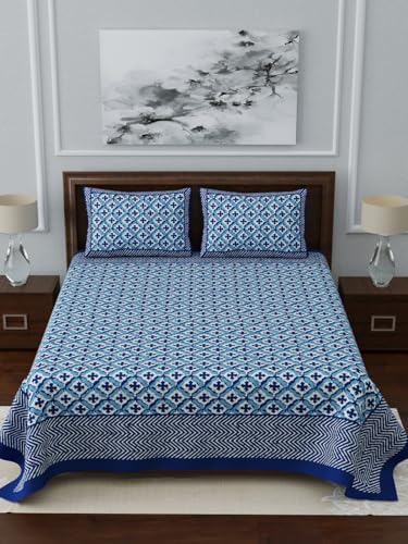 Image of LIVING ROOTS Jaipuri Hand Block Print King Cotton Bedsheet 86 * 104 inches (7 * 8.5 feet) with 2 Pillow Cover | 210 TC | Rich Fast Colour with No Colour Bleeding | (048-A)
