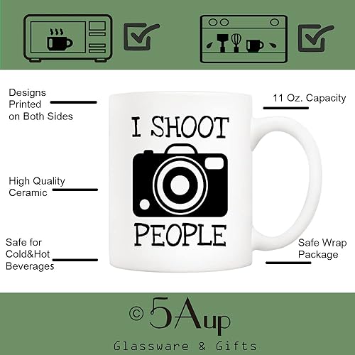 Miniatura 3 de 5Aup Funny I Shoot People - Taza de café para fotógrafo, regalos de cumpleaños para hombres para amantes de la fotografía, color blanco, 11 onzas