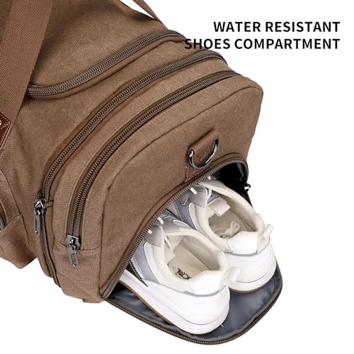 Image of WITZMAN Mens Duffle Bags for Traveling Canvas Weekender Travel Bag Expandable Overnight Bag Carry on Bag(A8007 Brown)