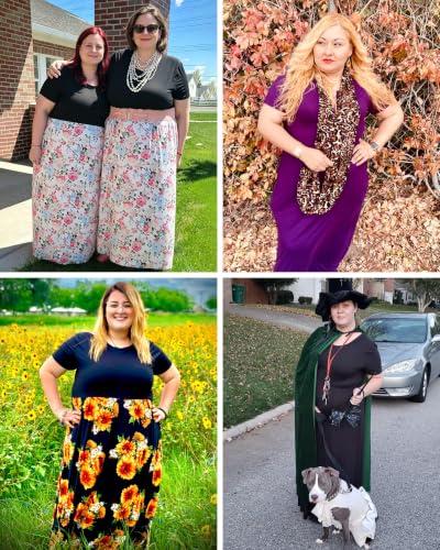 Image of KARALIN Women Plus Size Maxi Dress Short Sleeve Round Neck Loose Fit A-Line | Plus Size Long Dress,Summer Casual Maxi Dresses,Short Sleeve,Side Pockets,Round Neck,Elastic Waist,14 Plus - 26 Plus