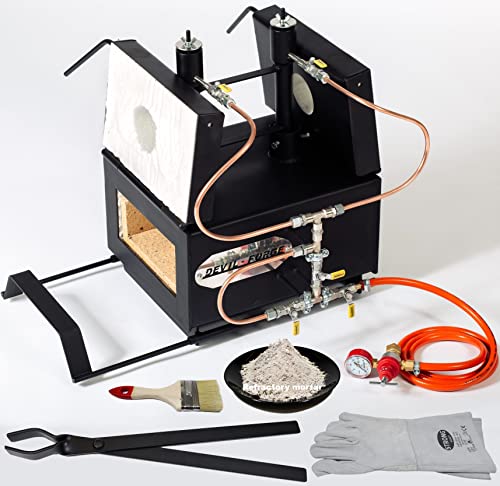 DEVIL-FORGE Gas Propane Forge DFPROFK2, 2 Burners DFC (360.000 BTU) use 1 or 2, Gas Ball Valve, 2 Doors, Tool rest, Gas saving system, Knife Making Blacksmith Farrier 2500°F, Double insulation PREMIUM