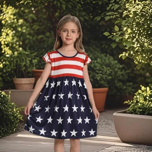 RONGTAI Girls 4th of July Dress Kids American Flag Patriotic Stars Striped Summer A Line Dresses for Kids Independence Day4