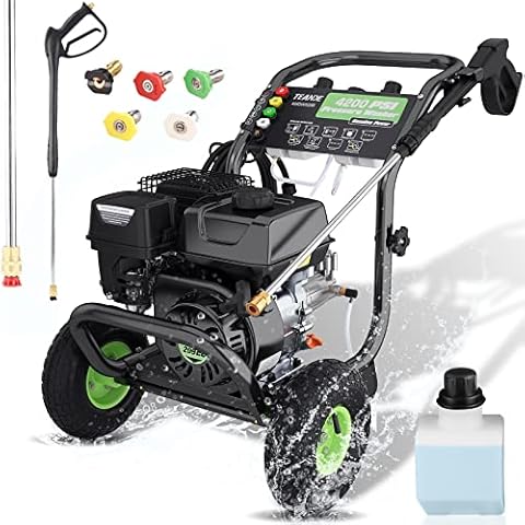 TEANDE 4200 2.8GPM Gas Pressure Washer, 4000PSI Gas Power Washer 212CC Engine, 5 Adjustable Nozzles, 25ft Hose, 1L Soap Tank, High-Pressure Washer for Home Yard Garden Car Use Cover
