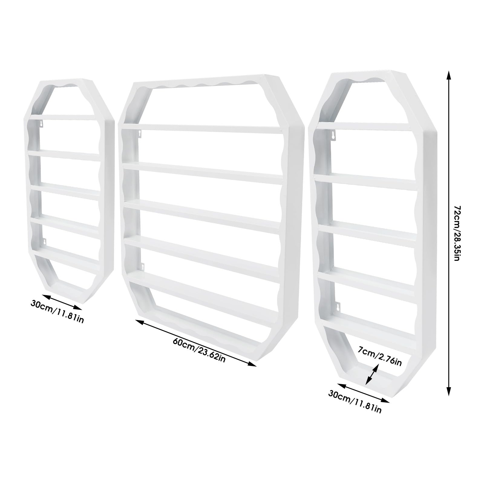 Étagère murale en métal pour vernis à ongles, rangement de vernis à ongles, étagère cosmétique, 3 pièces, 60 cm, 72 cm, pour la maison et le salon de manucure (blanc)