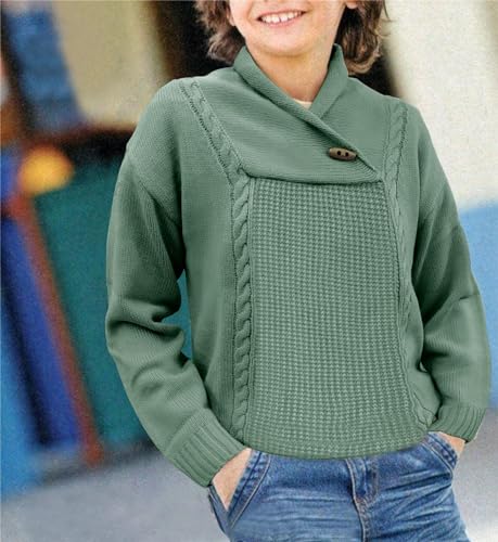 Boys Sweaters Long Sleeve Cable Knit Pullover Shawl Collar Jumper Top Fall Wniter Outfit4