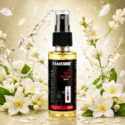 Image of Jasmine Premium Car Perfume Luxury Spray 50 ML with Hanging Card /Travel Friendly Car Air Fresheners 350+ Sprays /Car Accessories Interior /Eliminates Bad Odour for Car, Office & Home
