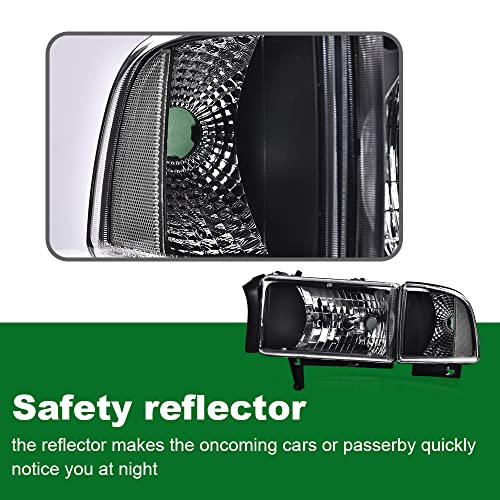 Image of GRAND ORANGE Headlights Assembly, Compatible with Dodge Ram 1500 2500 3500 1994 1995 1996 1997 1998 1999 2000 2001 2002 Black Housing Clear Corner Lamps(Clear lens Black Housing Clear Reflector)