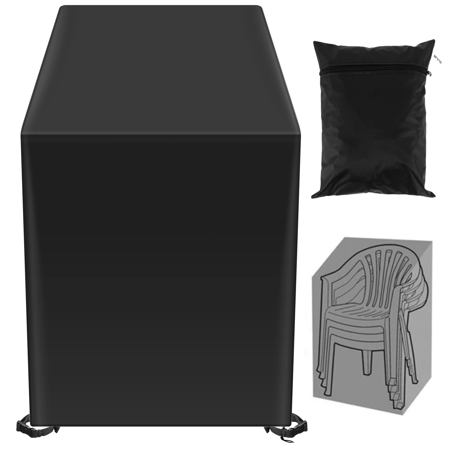 Stacking Chair Cover Waterproof 210D Oxford Cloth Garden Chair Cover Heavy Duty Stackable Outdoor Covers Patio with Storage Bag for Outdoor Stacking Chairs(black,68*68*120)