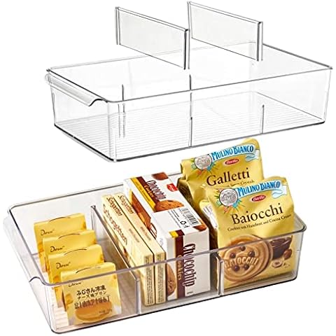 vacane Plastic Pantry Organization and Storage Bins with Removable Dividers, Pantry Organization Refrigerator Organizer Bins, Cabinet Organizers, 2 Pack 13.8" XL Cover