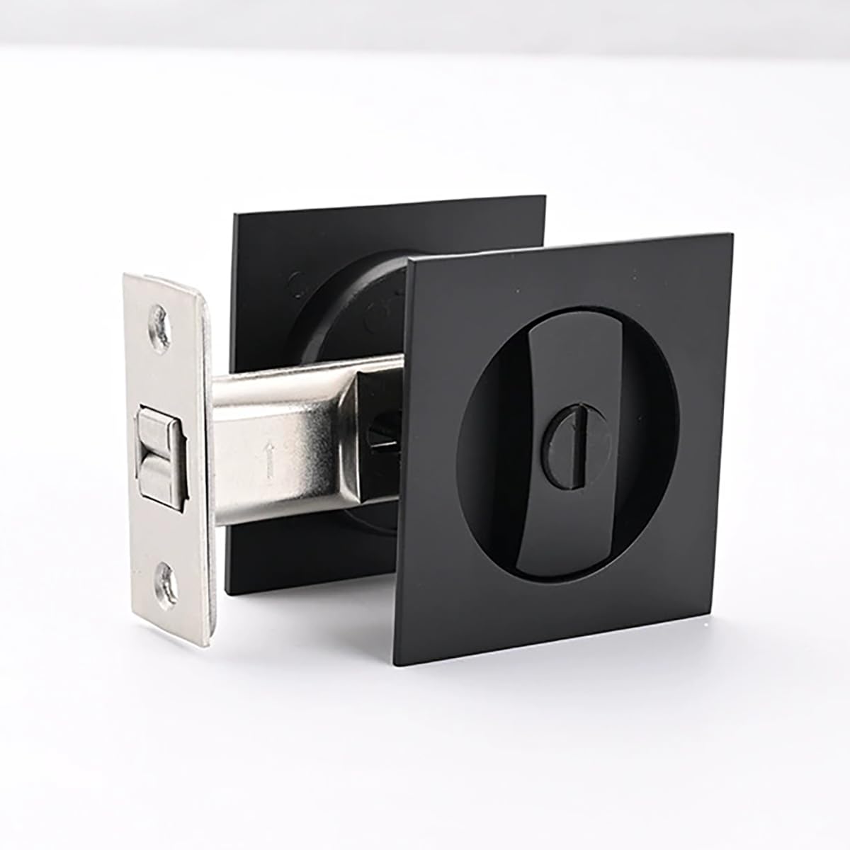 Ghyxfdai Pocket Door Lock, Keyless Recessed Sliding Door Lock, Privacy Pocket Door Handle, Pocket Door Hardware, 2-3cm/8in Backset, Square Matte Black
