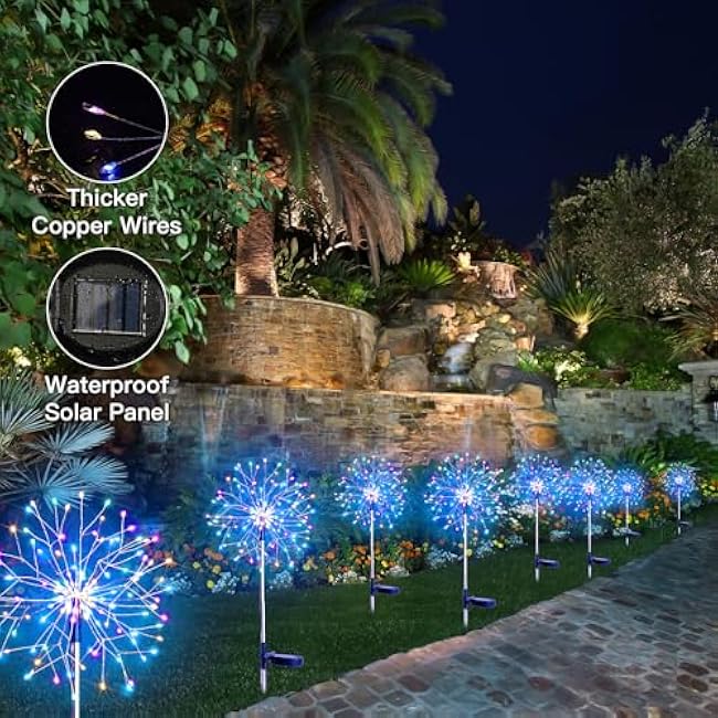 suddus Solar Garden Lights 2Pack Firework Lights Multicolor