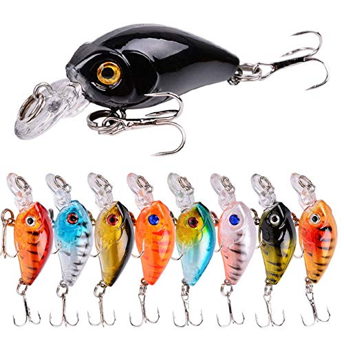 9 Pcs Hard Fishing Lures Crankbait Bait for Bass, Life-Like Shallow Deep Diving Swimbait Freshwater Saltwater Lure for Pikes Trout Walleye Redfish, Fishing Gears with 3D Eyes & Strong Hooks