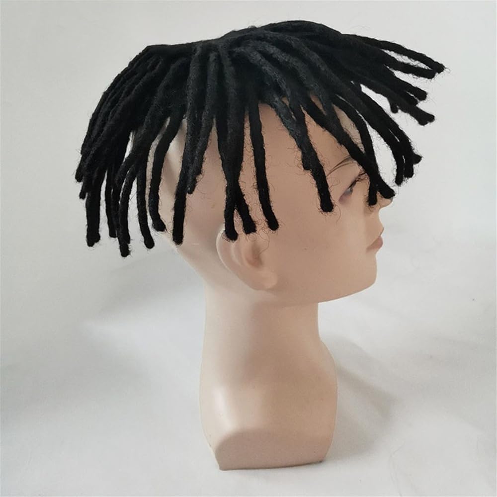 Tupecik męski Peruka Afro dla Czarnych Mężczyzn, 7" z Ludzkich Włosów Dreadlock Fine Mono PU Wokół Męskiej Protezy Naturalne Czarne Włosy Remy System Zastępczy Jednostki Treski(8x11)