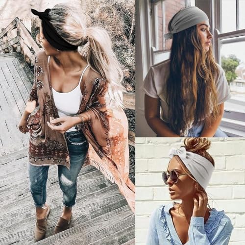 Image of DRESHOW 6 PCS Adjustable Headbands for Women Knotted Headbands Elastic Non-Slip Fashion Hair Bands for Workout Sports Running Yoga