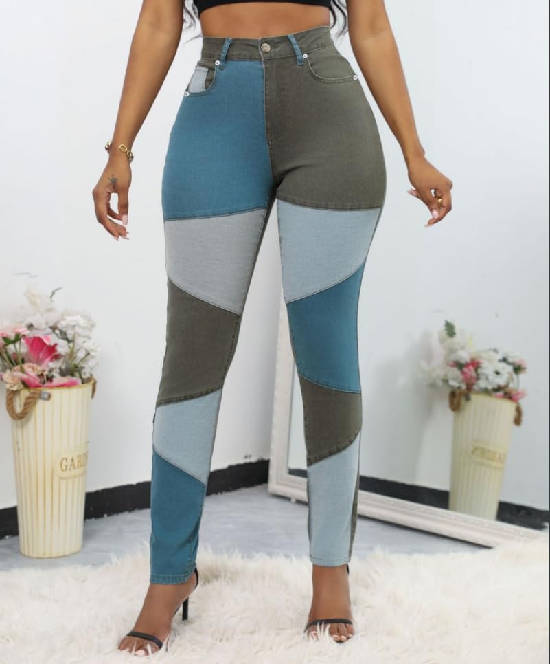 vanberfia High Waisted Jeans for Women: Skinny Denim Patchwork Stretch Pants for Various Occasions2
