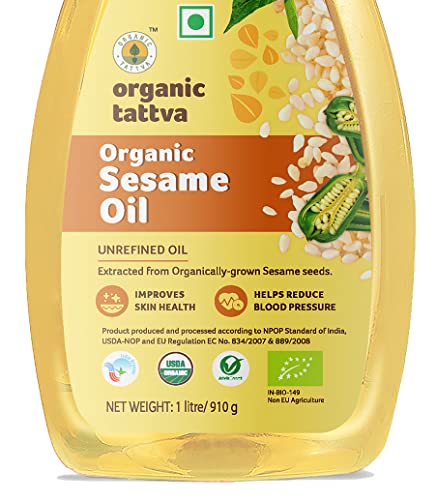 Image of Organic Tattva, Organic Sesame Unrefined Cooking Oil, 1 Litre & Organic Tattva All Natural 'Sugar', Zero Chemicals, Organically Processed, from Freshly Squeezed Sugar Cane Juice (1 Kg, Pouch)
