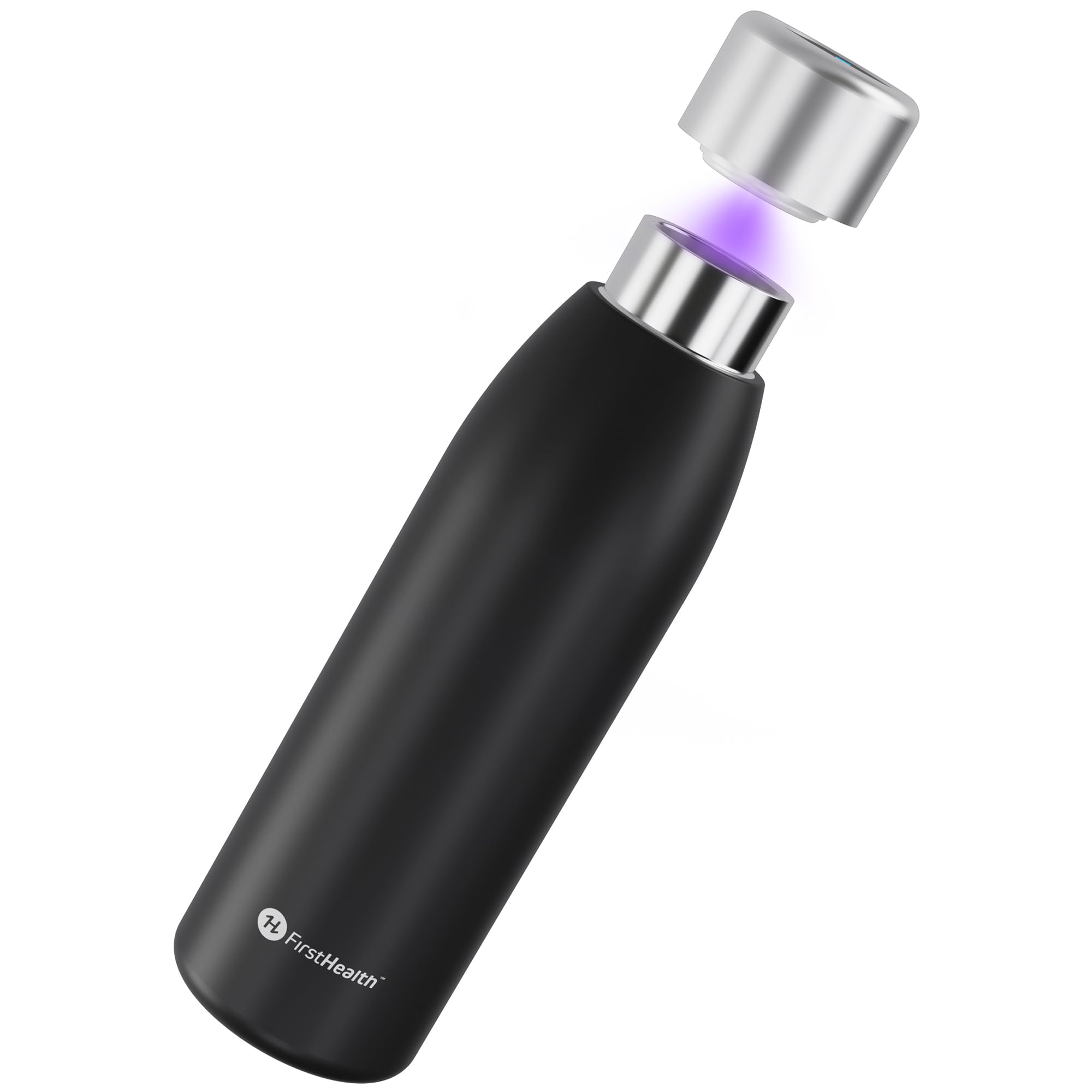 FIRSTHEALTH UV Self-Cleaning Water Bottle, 18oz Insulated Stainless Steel Tumbler with UV-C Purifier, Rechargeable Self-Sterilizing Cap, Kills 99.9% Bacteria, Keeps Drinks Hot 12HR/Cold 24HR