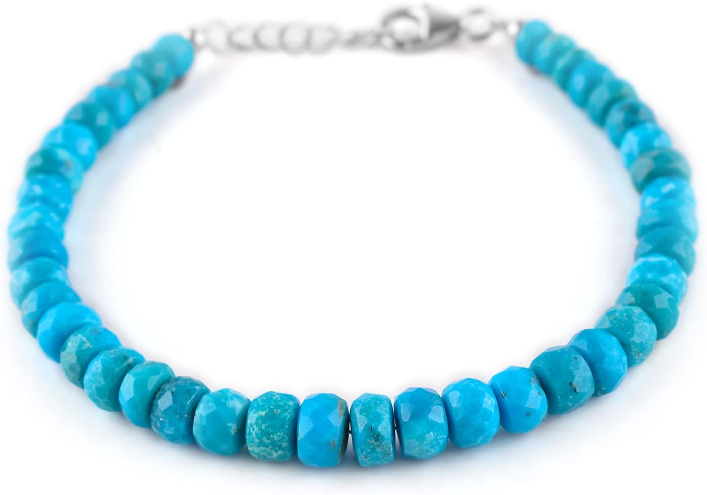 Genuine Turquoise Gemstone Beaded Choker Bangle Bracelet, Handmade Jewelry, Healing Crystals, Birthstone Jewelry Gift for Women, Rhodium Plated 925 Sterling Silver Chain 8 inch