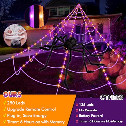 Image of OCATO 200 inch Halloween Decorations Spider Web Lights Outdoor +59 inch Fake Spider