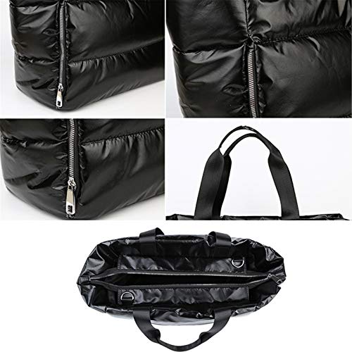 Damen-Daunen-Umhängetasche, großes Fassungsvermögen, aus Baumwolle, wasserfest, Trennung von trockener und nasser Kleidung, Handtasche für Sport, Fitness, Reisen und Schwimmen, Schwarz