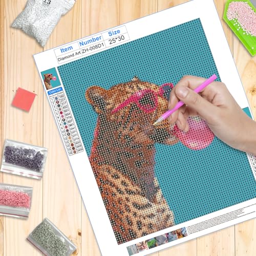 XUNLURY Funny Animal Diamond Art Kits 4 Pcs, Trendy Pink Leopard Highland Cow Dachshund Giraffe Diamond Painting Kits for Kids Adults Beginners, Full Drill Diamonds Dots for Home Decor, 9.8x11.8 Inch — view 3