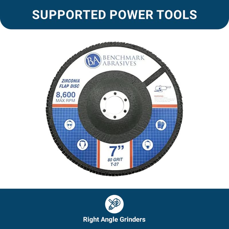 Miniatura 12 de Benchmark Abrasives Discos de solapa tipo 27 de circonita jumbo de alta densidad de 7 x 7/8 pulgadas para amoladora angular, discos de lijado de 7